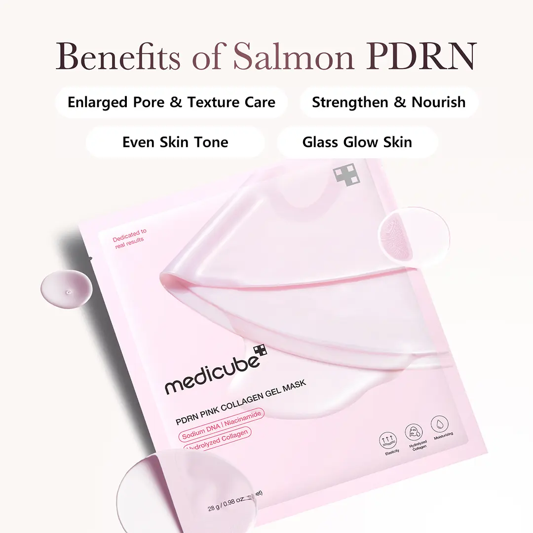 [Medicube] PDRN Pink Collagen Gel Mask 4 Sheets Salmon DNA Color Changing Pink Glow Collagen Facial Mask Korean Skincare