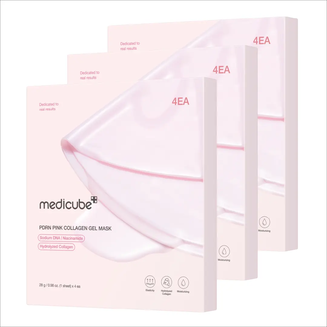 [Medicube] PDRN Pink Collagen Gel Mask 4 Sheets Salmon DNA Color Changing Pink Glow Collagen Facial Mask Korean Skincare